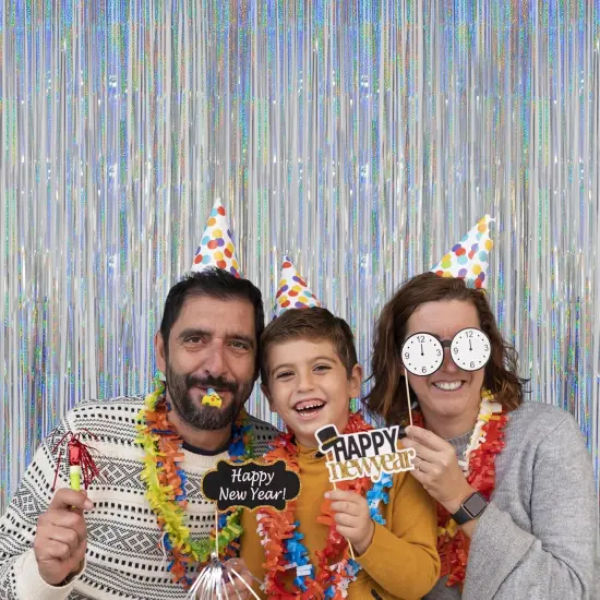 Silver Foil Curtain Tinsel Backdrop, 3.2 ft x 8 ft Tinsel Foil Fringe Curtains Backdrop, Sparkle Metallic Foil Curtains for Party Photo Booth Decoration {4}