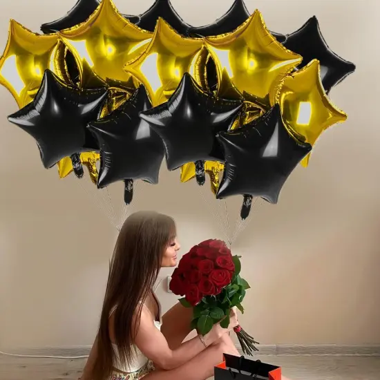 12 Pcs Black Gold Star Balloons, 18 Inch Star Shaped Foil Helium Balloons Mylar Balloons for Wedding Birthday Graduation season Party Decor {3}