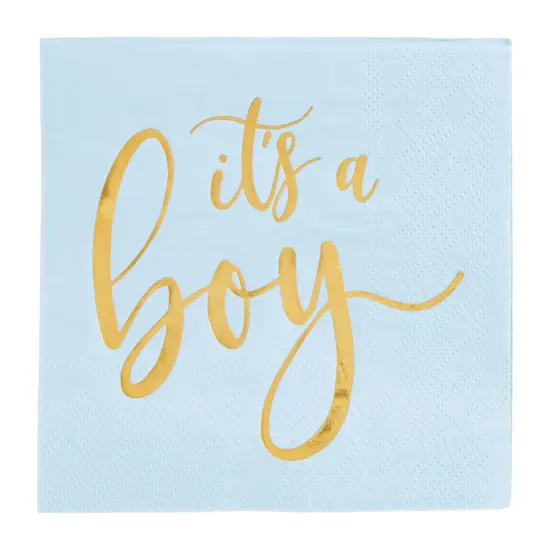 50 Pack Its a Boy Baby Shower Cocktail Napkins Party Supplies, Blue with Gold Foil Table Decorations (5 x.5 Inches) {7}