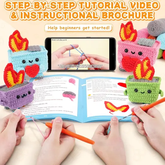 Crochet Kit for Beginners - 4PCS Dumpster Fire Complete Crochet Starter Kit with Step-by-Step Video Tutorials, Beginner Crochet Kits for Adults Kids Women, Funny Crochet Emotional Support Gifts {2}