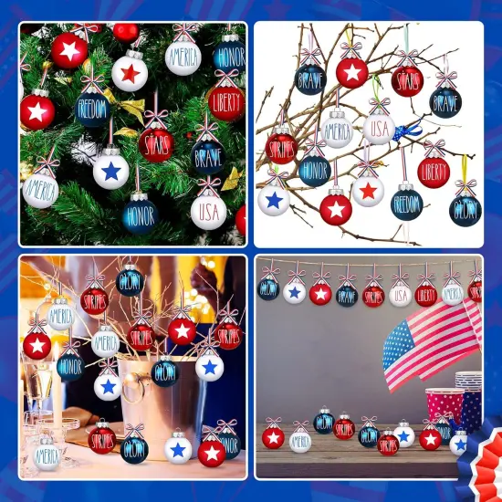 12 Pcs 4th of July Ornaments for Tree 2.4 Inch Patriotic Balls Decorations Red White and Blue Memorial Day Decor {4}