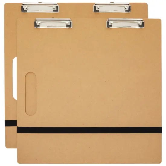 2-Pack Artist's Drawing Sketch Boards, Large Art Clipboards with Left-Side Handle Holes and Paper Retaining Rubber Bands, Portable Drafting Boards for Home, Office, Studio, and Field (18x18 in) Brown {1}