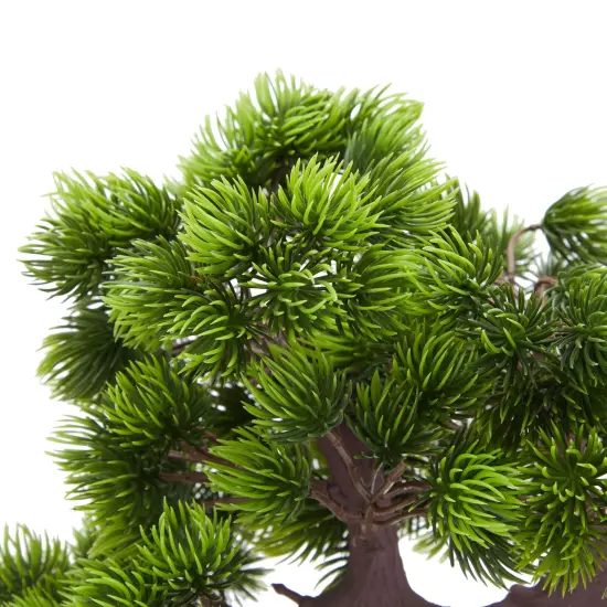 Artificial Fake Bonsai Tree for Office Desk, Potted Japanese Pine for Bookshelf Decoration, Home Decor (10 x 9 In) Green {7}