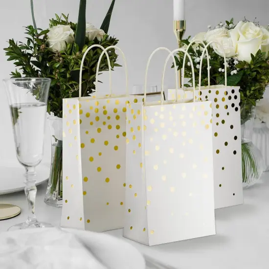 White and Gold Foil Paper Gift Bags with Handles, 25 Pieces Party Favor Bags Birthday Bags {5}