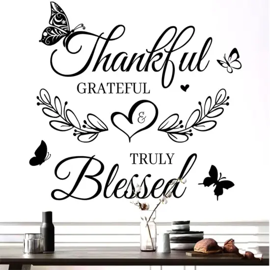 Inspirational Quote Wall Decor Thankful Grateful Blessed Wall Decal Quote Faith Vinyl Lettering Wall Stickers for Home Decor Living Room TV Background Home Decoration {1}
