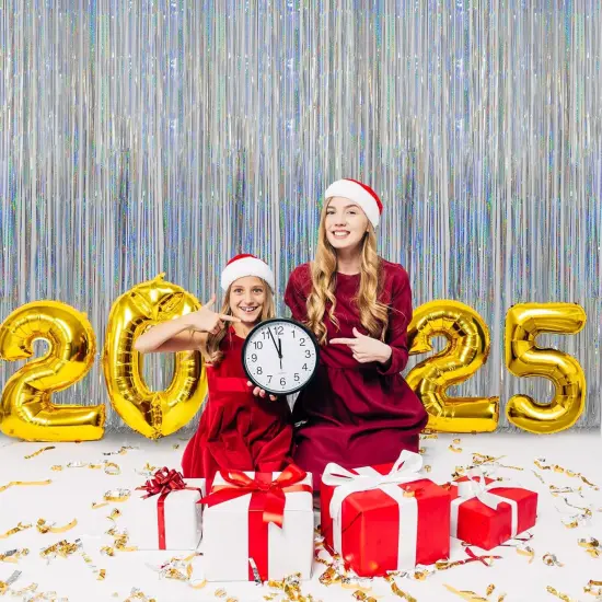 Silver Foil Curtain Tinsel Backdrop, 3.2 ft x 8 ft Tinsel Foil Fringe Curtains Backdrop, Sparkle Metallic Foil Curtains for Party Photo Booth Decoration {5}