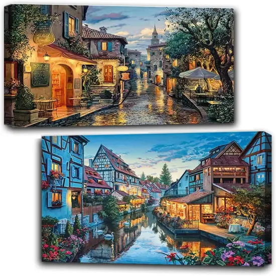 2 Pack Diamond Painting Kits，Large 5D DIY City Town Diamond Painting Kits for Adults，DIY Full Drill Crystal Rhinestone Arts and Crafts，Gem Art Painting with Diamond for Home Wall Decor (28 X 16inch) {1}