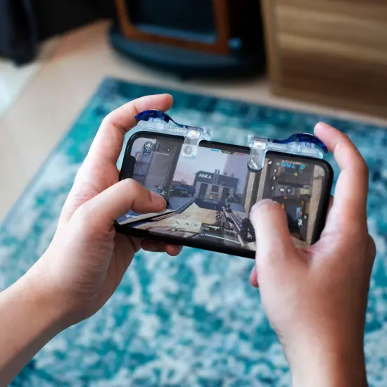 For PUBG Fortnite L1R1 Mobile Phone Game Controller Compatible with iPhone, Android, Silver Clear {7}