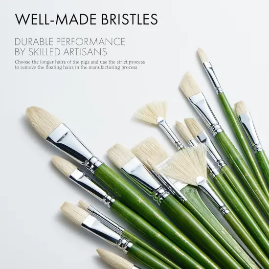 ARTIFY Oil Paint Brushes Set, Acrylic Paint Brushes with Long and Heavy Handle, 15 Pcs Professional Natural Chungking Bristle Paintbrush Set, for Oil and Acrylic Gouache Painting, Green {5}
