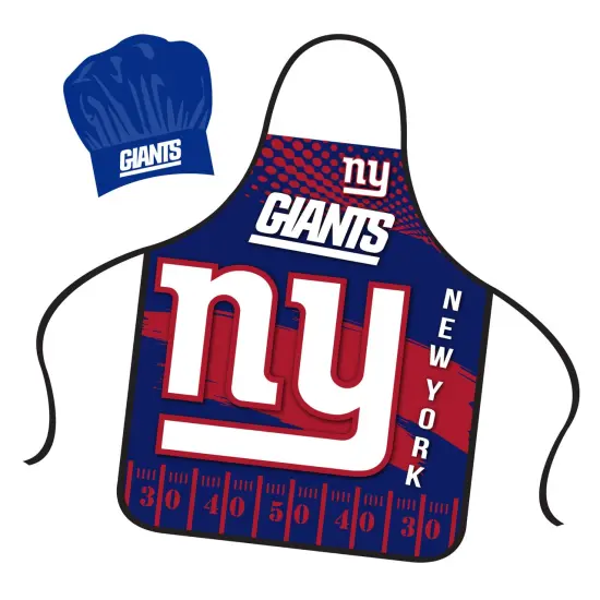 Mojo Licensing New York Giants Apron Chef Hat Set Full Color Universal Size Tie Back Grilling Tailgate BBQ Cooking Host {1}