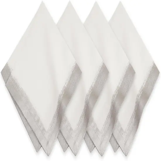 Linen Metallic Brushstroke Napkins, 21 Inches x 21 Inches, Set of 4, White and Silver {1}