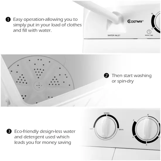 Costway 17.6 lb Portable Mini Compact Twin TubWashing Machine Washer Spin Dryer {5}