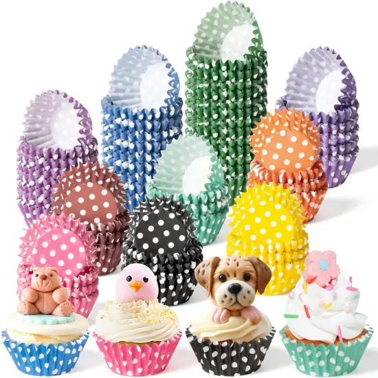 Mini Cupcake Liners Baking Cups - R HORSE 600Pcs Polka Dots Mini Size Cupcake Cups for Baking, Multi-color Disposable Cupcake Paper Baking Cups Cupcake Wrapper, Gift for Women Baking Cooking Lovers {1}