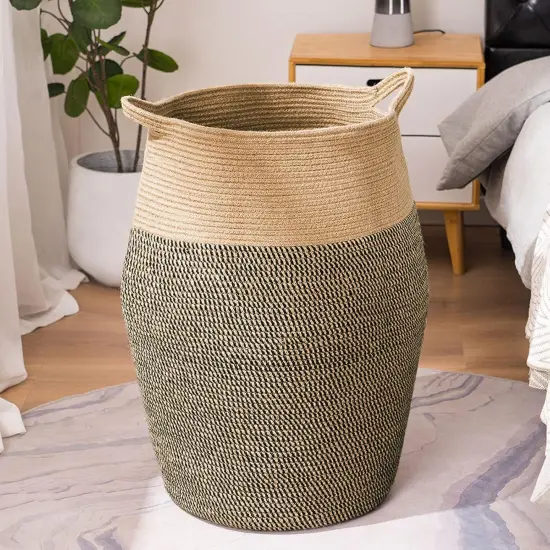 Cotton Rope Laundry Hamper, 105L - Woven Collapsible Laundry Basket - Clothes Storage Basket for Blankets, Laundry Room Organizing, Bedroom Storage, Clothes Hamper &ndash; Dark Brown {3}