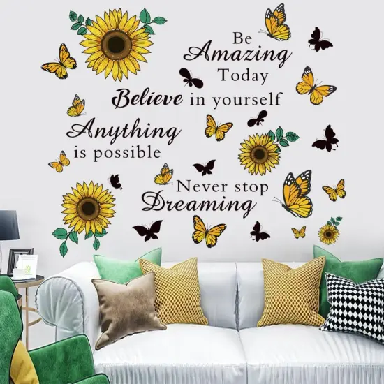 Inspirational Quote Wall Decals Sunflower Wall Stickers Removable Positive Saying Wall Lettering Stickers Peel and Stick for Classroom Home Bedroom Family Office Wall Art Decor {1}