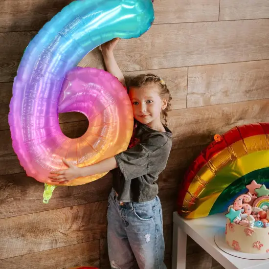 Rainbow Number 6 Balloon, 40 Inch Large Number Foil Mylar Balloons for 6th Girl Boy Birthday Party Celebration Decorations Supplies, Digital Balloons for Wedding Anniversary Events Decora {4}