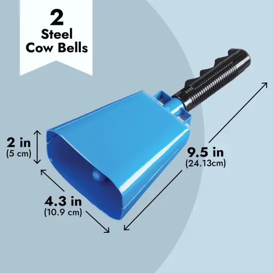 2 Pack 9.5-inch Cowbells for Sporting Events, Percussion Noise Makers with Handle for Football Games, Stadiums (Blue) {4}