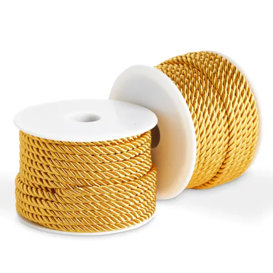 36 Total Yards 5mm Twisted Gold Cord for Crafts, Gold Rope Ribbon for Sewing, Upholstery Trim, and Household Decorations, 2 Rolls of 0.2 Inch Reinforced Polyester Cordage, 18 Yards per Roll {5}