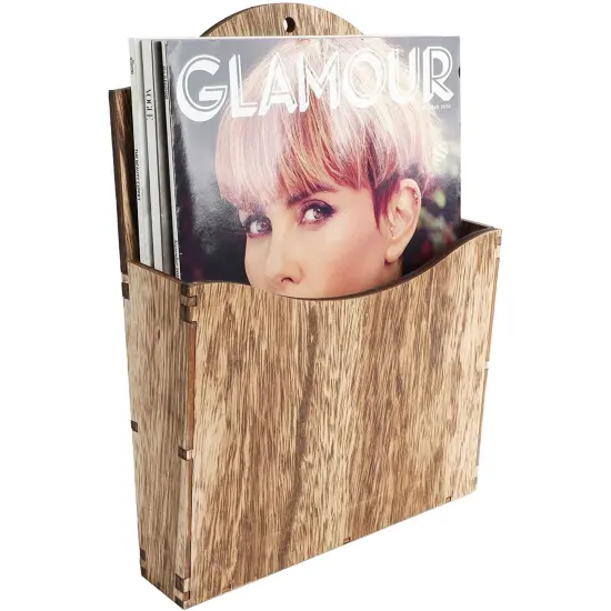 Rustic Wood Wall Mounted Magazine Rack and File Organizer with Menu Basket - Hanging Bathroom Mail Holder (12 in) Brown {4}