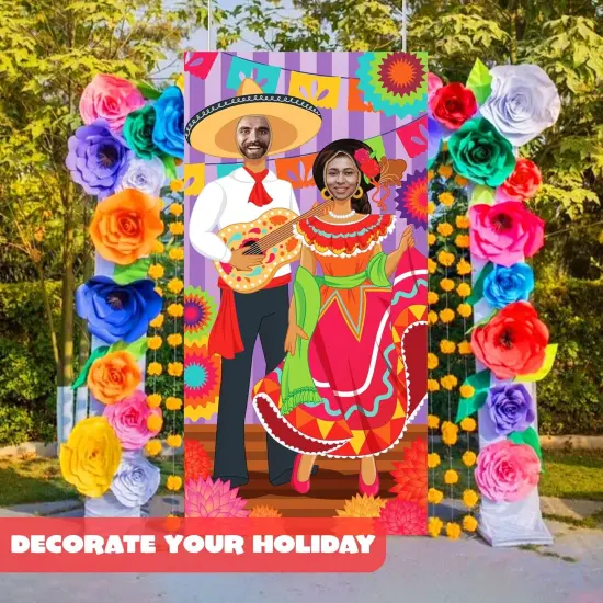 36x72ft Cinco de Mayo Couple Photo Door Banner, Fiesta Theme Photography Backdrop, Fiesta Photo Booth Background for Mexican Theme Birthday Party Supplies, Mexican Decoration, Taco Tuesday Event {4}