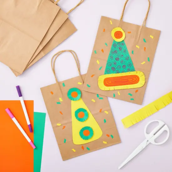 12 Pack Medium Paper Bags with Handles, Bulk Brown Bags for Party Favors, Goodies (8 x 4.75 x 10 In) {5}