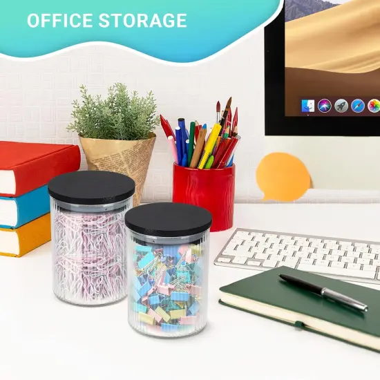 2 Pack Ribbed Glass Qtip Holder Dispenser Set - Apothecary Jars with Lids - Bathroom Canister Storage Organizer and Vanity Makeup Organizer for Cotton Ball, Cotton Swab, Cotton Round Pads,Floss {5}