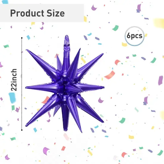 6 Pcs Purple Star Foil Balloons One-Piece 14-Pointed Star Balloons 4D Starburst Cone Mylar Balloons 22inch Christmas Birthday Wedding Wedding Anniversary Party Supplies(Purple) {2}