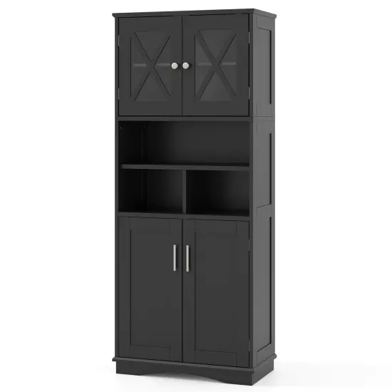 57-Inch Tall Freestanding Bathroom Storage Cabinet with 3 Adjustable Shelves and Acrylic Doors Gray {7}