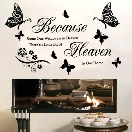 Wall Stickers Quotes Saying Wall Decals Because Someone We Love is in Heaven Decal Peel and Stick Lettering Words Wall Art Decals Vinyl Inspirational Religious Wall Sticker for Home Family Room Decor {2}
