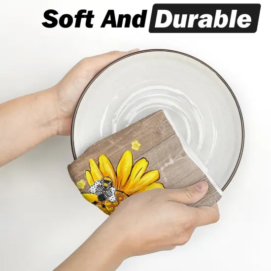 Artoid Mode Wood Sunflowers Bee Sunshine Spring Kitchen Towels Dish Towels, 18x26 Inch Farmhouse Summer Floral Decoration Hand Towels Set of 2 {5}