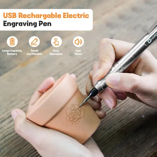 Electric Engraving Pen, HARDELL Engraver Tool 37000RPM, USB Cordless Engraving Machine for Artists&DIYers, Portable DIY Rotary Engraver for Jewelry Wood Glass Stone Carving {2}