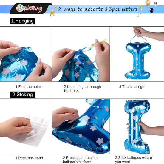 Birthday Banner, 3D Mylar Foil Happy Birthday Balloons, 24pcs Birthday Party Decorations with 6pcs Star Balloons {5}