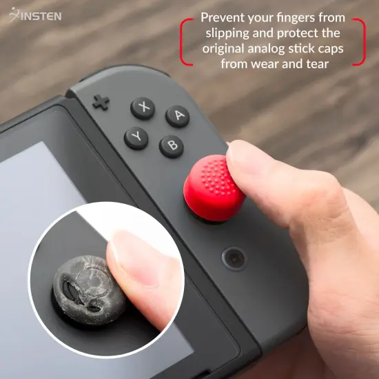 Insten [1 Pair] Joy Con Thumb Grip Stick Caps for Nintendo Switch [Anti-Slip/Protective/comfort] Joycon Controller Thumbstick Cover Set for Switch 2017 / Switch Lite Console 2019, Red Silicone {2}