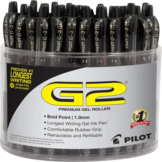 Premium Gel Roller Pens, Bold Point 1 mm, Tub of 48, Black {1}