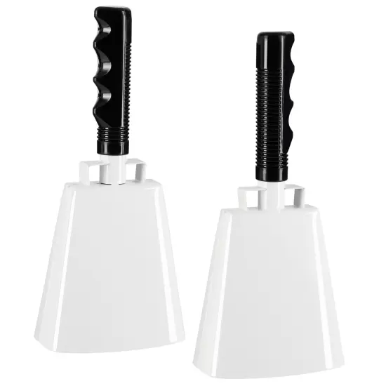 2 Pack 9.5-inch Cowbells for Sporting Events, Percussion Noise Makers with Handle for Football Games, Stadiums (White) {1}