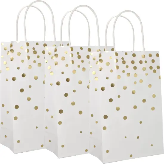 White and Gold Foil Paper Gift Bags with Handles, 25 Pieces Party Favor Bags Birthday Bags {1}