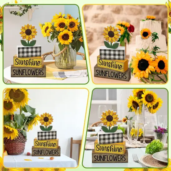 4 Pcs Summer Sunflower Decorations Sunflower Wooden Sign Sunshine Table Centerpiece Summer Tiered Tray Decor Decorative Faux Book Stack Block for Coffee Table Fireplace Mantel Floating Shelf {5}