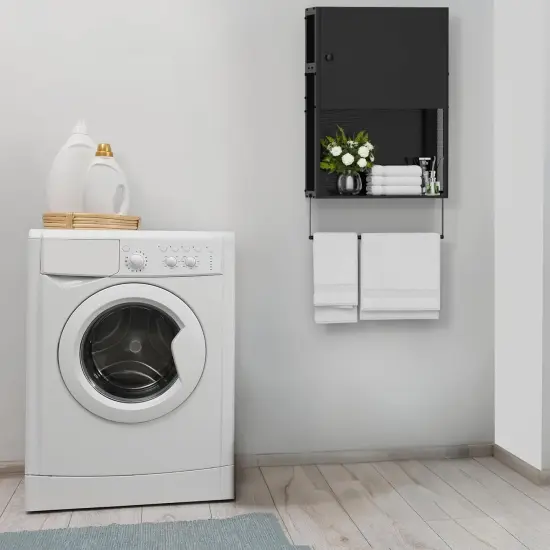 Black Wall-Mounted 3-Tier Bathroom Cabinet with Towel Bar - Over Toilet Storage Shelf, Medicine Cabinet for Bathroom, Laundry Room, Space-Saving Design (7.8"D x 16.9"W x 29.2"H) {1}