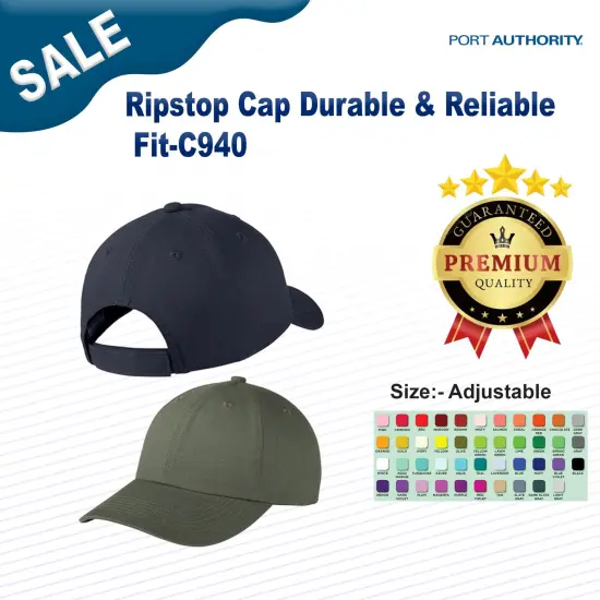 Port Authority&reg; Ripstop Cap Durable & Reliable Fit Black {3}