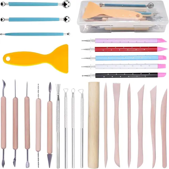 25Pcs Pottery Sculpting Tools Set with Plastic Case for Ceramic Modeling Carving {1}