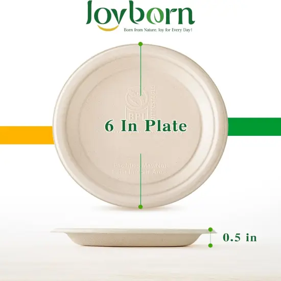 125 Count Compostable Paper Plates, 6 Inch Heavy Duty Disposable Plates by Biodegradable Bagasse, Dessert Plates Bulk for Party | Microwave-Safe | Soak-Resistant, Cut Resistant {3}