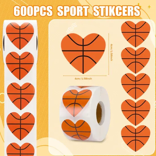 Sports Stickers for Kids, 600Pcs Valentines Stickers Basketball Stickers Self Adhesive Water Bottle Sticker Heart Seal Labels for Sports Events Valentines Decorations {2}