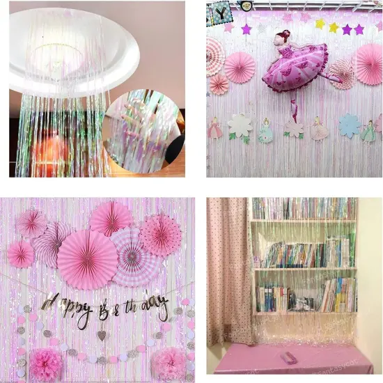 Party Decorations Iridescent Foil Fringe Backdrops - 2 Pack 3.2 x 6.5 ft Holographic Tinsel Photo Booths Pros Streamer Curtains for Easter Girl Birthdays Engagement Unicorn Parties {4}