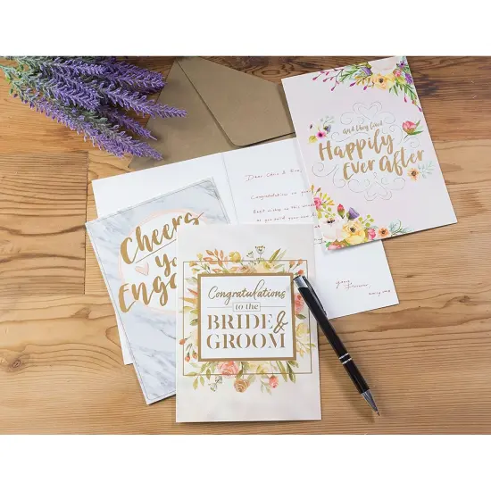 36 Pack Engagement and Wedding Greeting Cards for Couples with Envelopes, Congratulations Bride and Groom, 6 Rustic Designs (5x7 In) Multicolor {4}