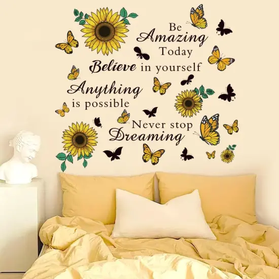 Inspirational Quote Wall Decals Sunflower Wall Stickers Removable Positive Saying Wall Lettering Stickers Peel and Stick for Classroom Home Bedroom Family Office Wall Art Decor {5}