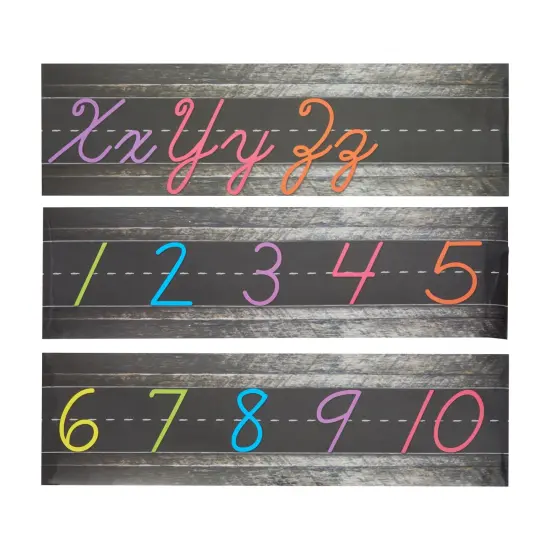 Cursive Alphabet Wall Strip, Numbers Bulletin Board Borders for Classroom (21x6 In, 9 Pack) {6}