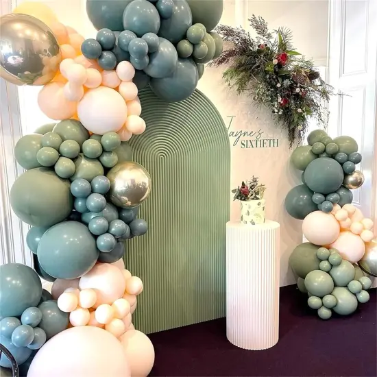 Dusty Sage Green Blue Gold Balloon Garland Kit, 107 PCS Pastel Olive Green Slate Blue Beige Metallic Gold Balloon Arch Kit for Women Men Boho Birthday Wedding Baby Bridal Shower Party Decorations {4}