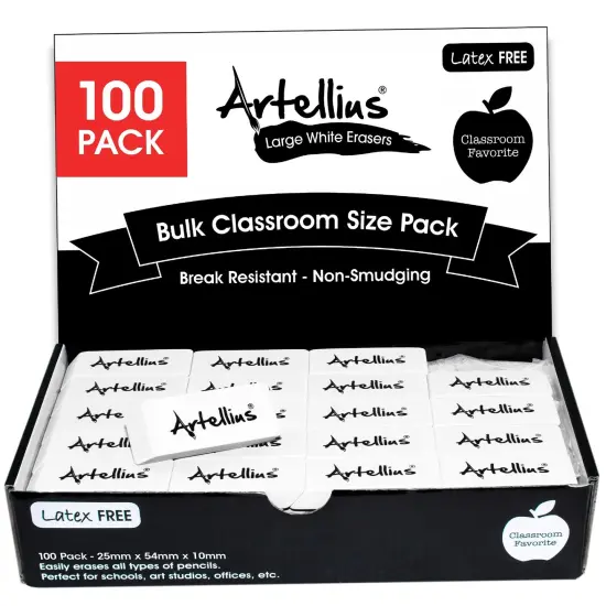 White Erasers Pack of 100 - Large Size Latex & Smudge Free - Bulk School Supplies for Classrooms, Drawing, Teachers, Homeschool, Office, Art Class {1}