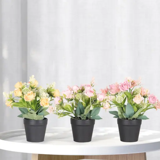 Small Fake Plants 3 Packs - Artificial Rose Potted Flower Plants for Home, Farmhouse, Outdoor, Office, Shelf, and Bathroom Decor {5}