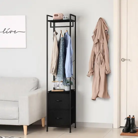 3-Tier Heavy Duty Coat Rack with 2 Fabric Drawers | Black Freestanding Garment Organizer for Bedroom/Entryway | 80lb Capacity Steel Frame & Rust-Proof Design {6}